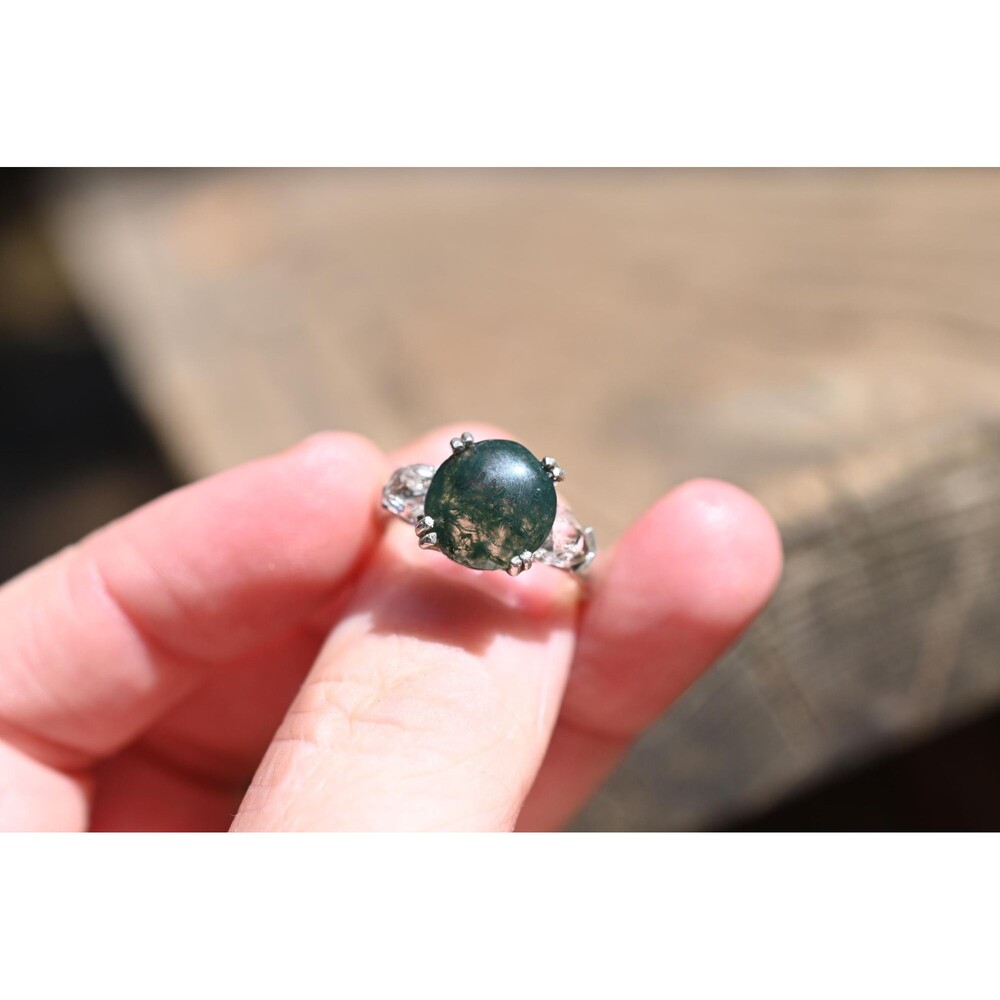 Moss agate ring size 7 anniversary gift for woman